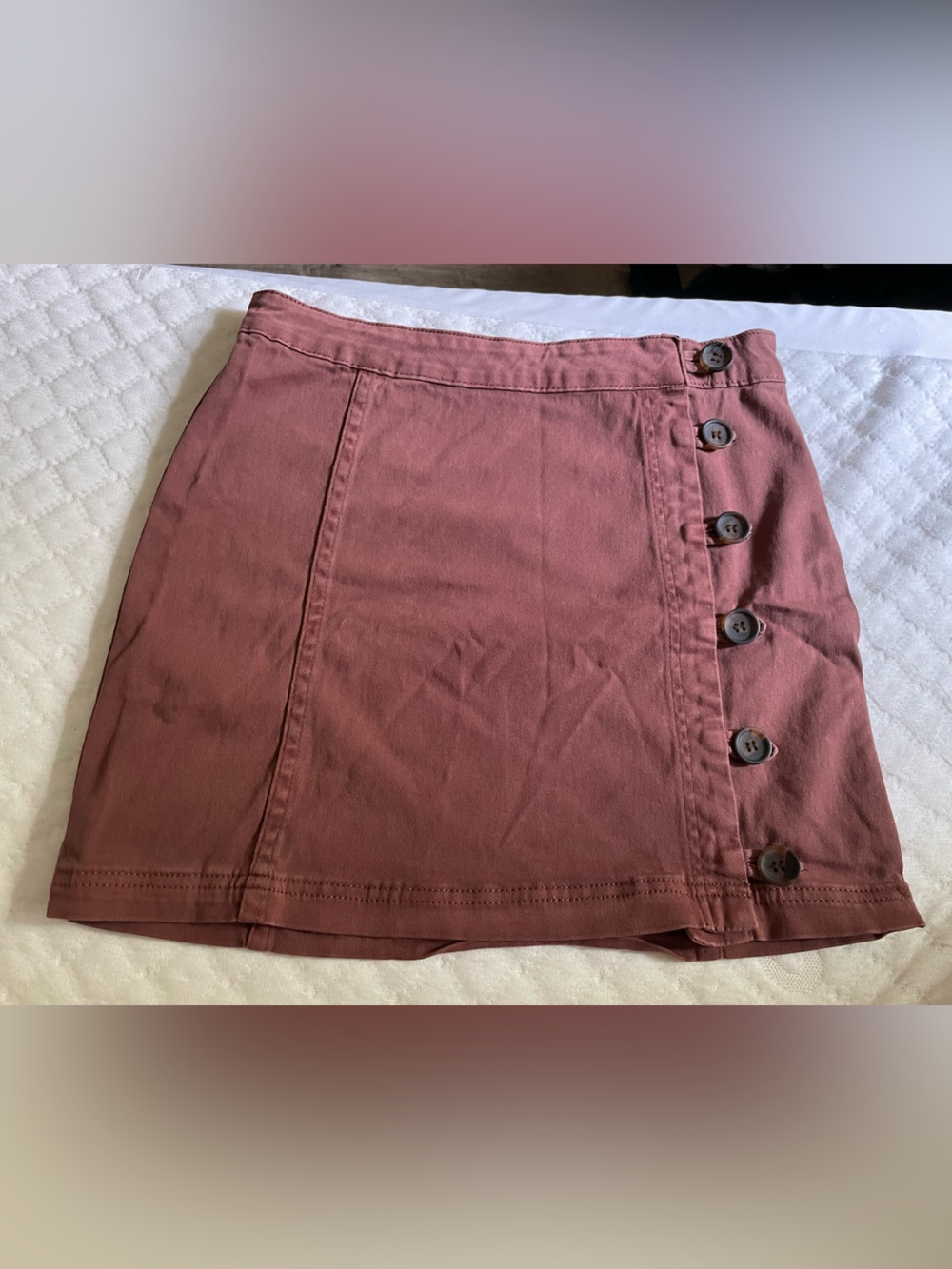 Altar'd State Dusty Rose Mauve Button-Front Mini Skirt